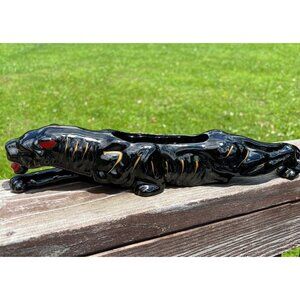 Mid-Century Modern Porcelain Black Panther Planter Sculpture